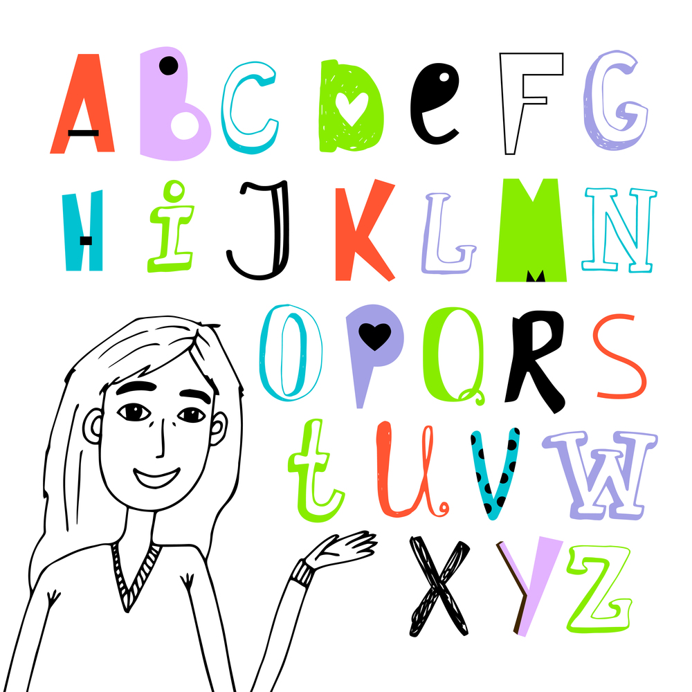English abc with letters different inscriptions