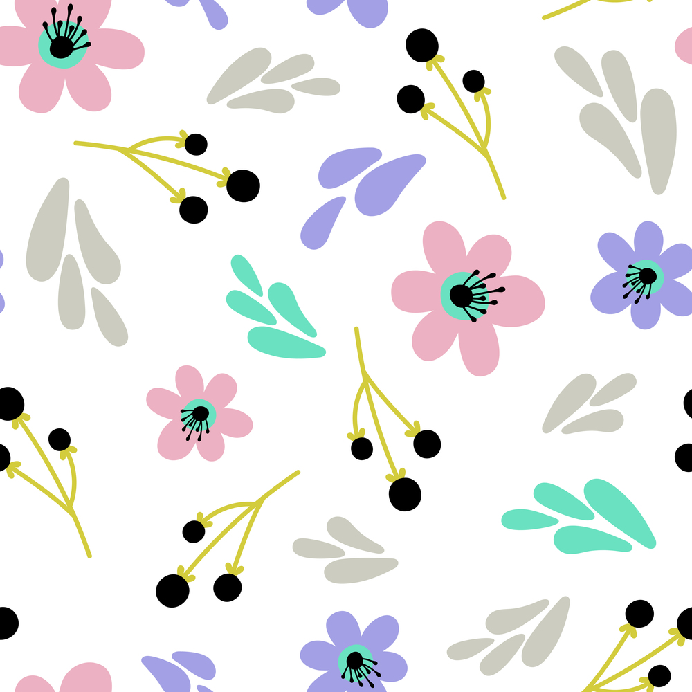 Floral seamless pattern with flat flowers