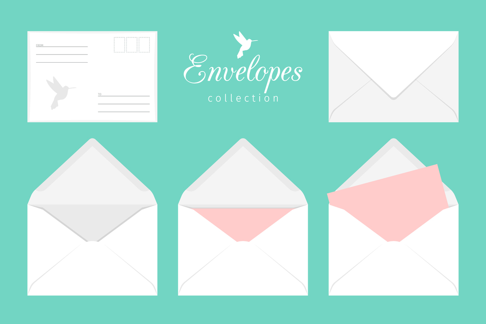 Beautiful collection of open and closed white empty envelopes