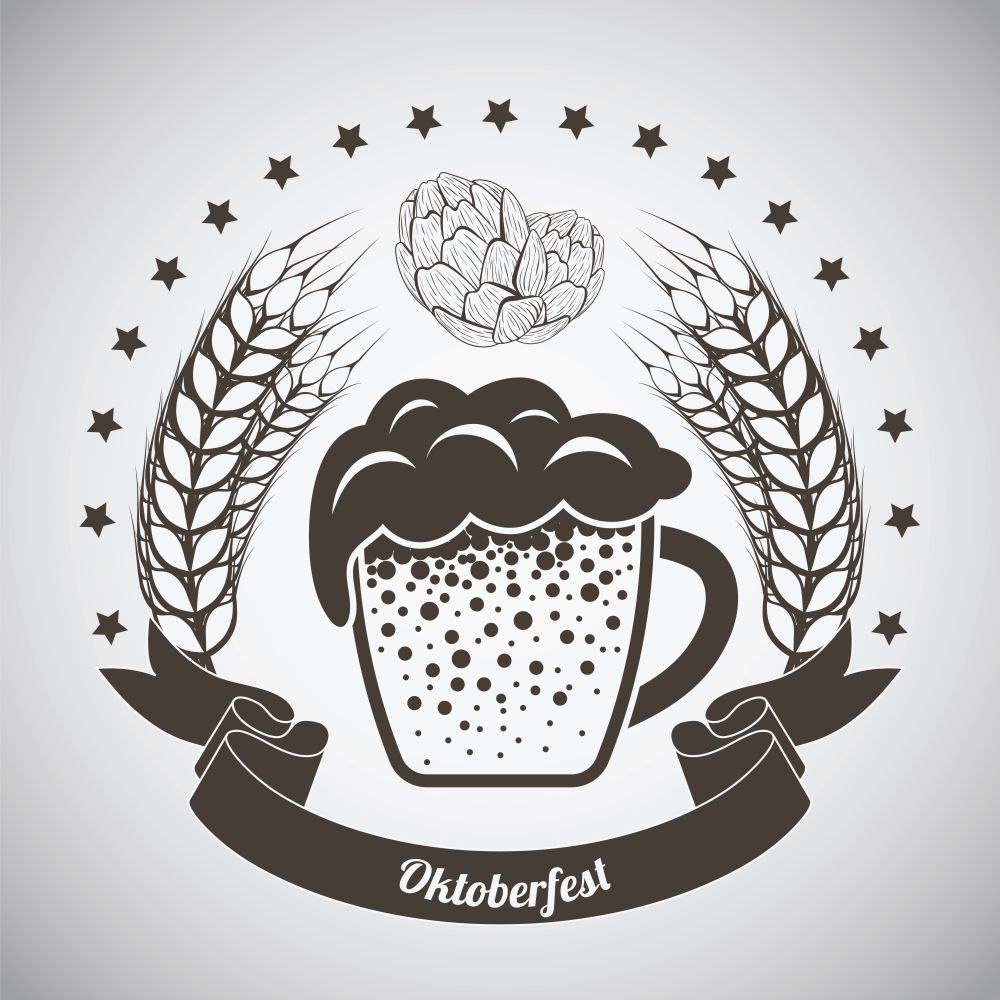 Oktoberfest Vintage Emblem. Dark brown over gray gradient background. Vector Illustration.