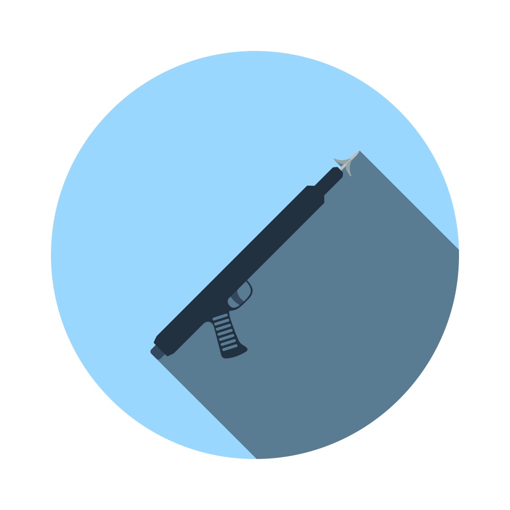 Icon Of Fishing Speargun. Flat Circle Stencil Design With Long Shadow. Vector Illustration.