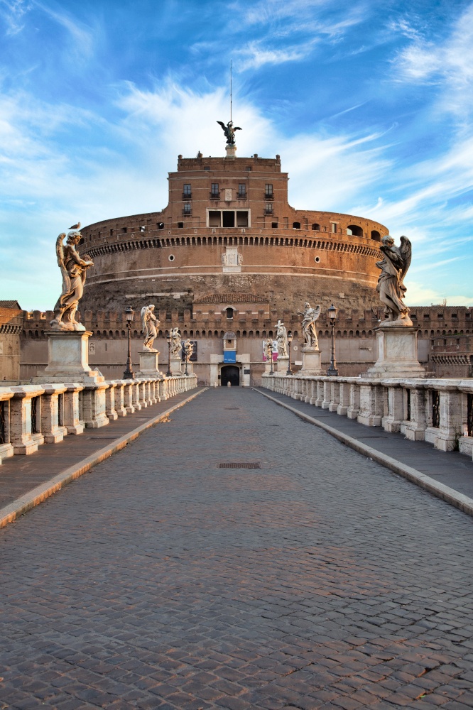 ROME, ITALY - CIRCA AUGUST 2020: Castel Sant&rsquo;Angelo (Saint Angel Castle) in Rome (Roma), Italy. Historic monument with nobody at sunrise.