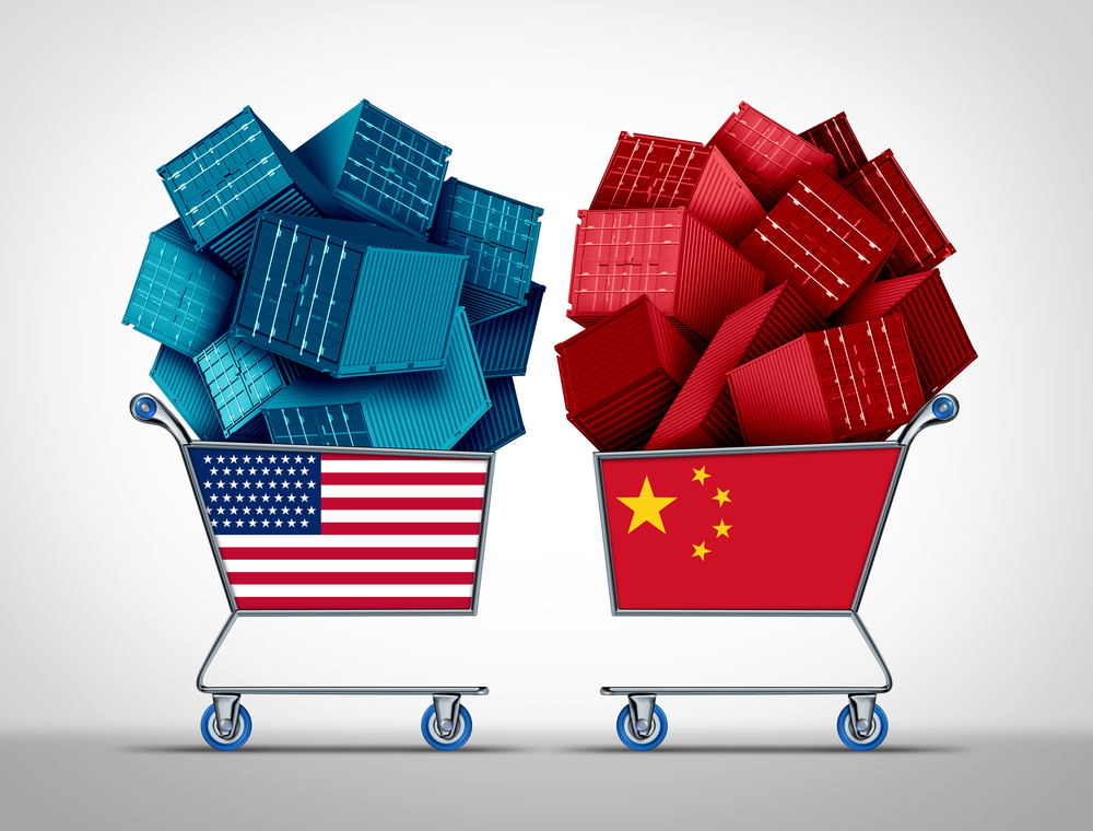 China United States Trade negotiations business concept as a Chinese USA fight as a trade war and tariff dispute on imports and exports industry as a 3D illustration.
