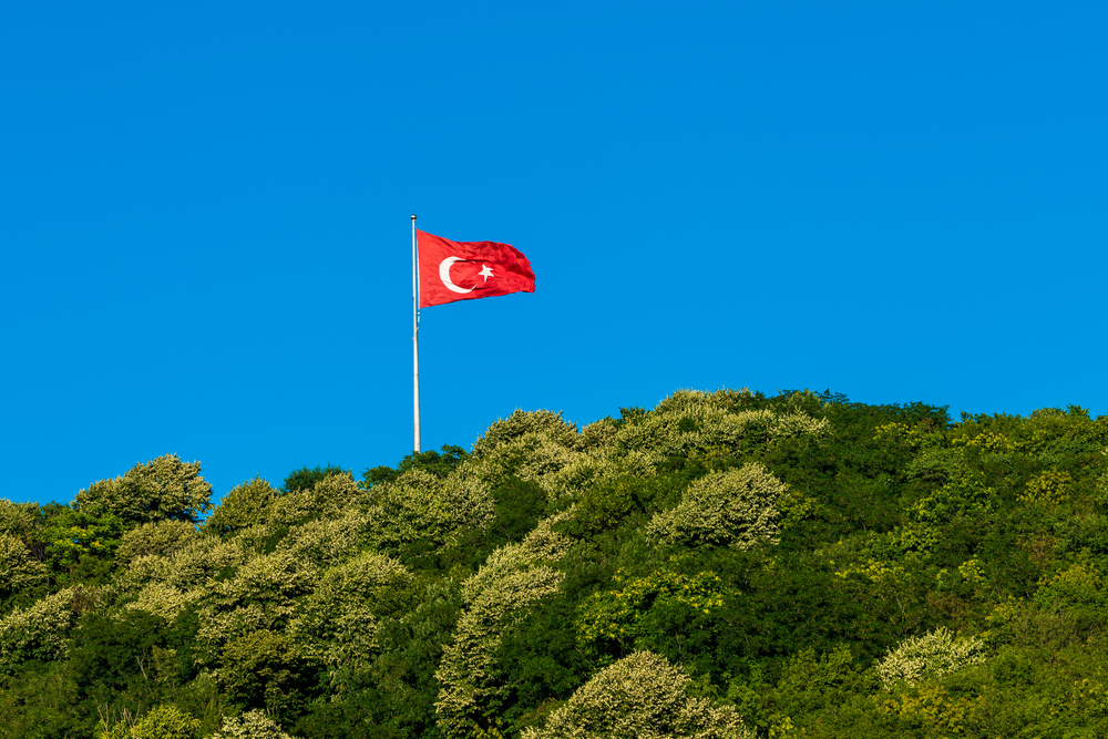 Turkey Flag Flying Over Forest