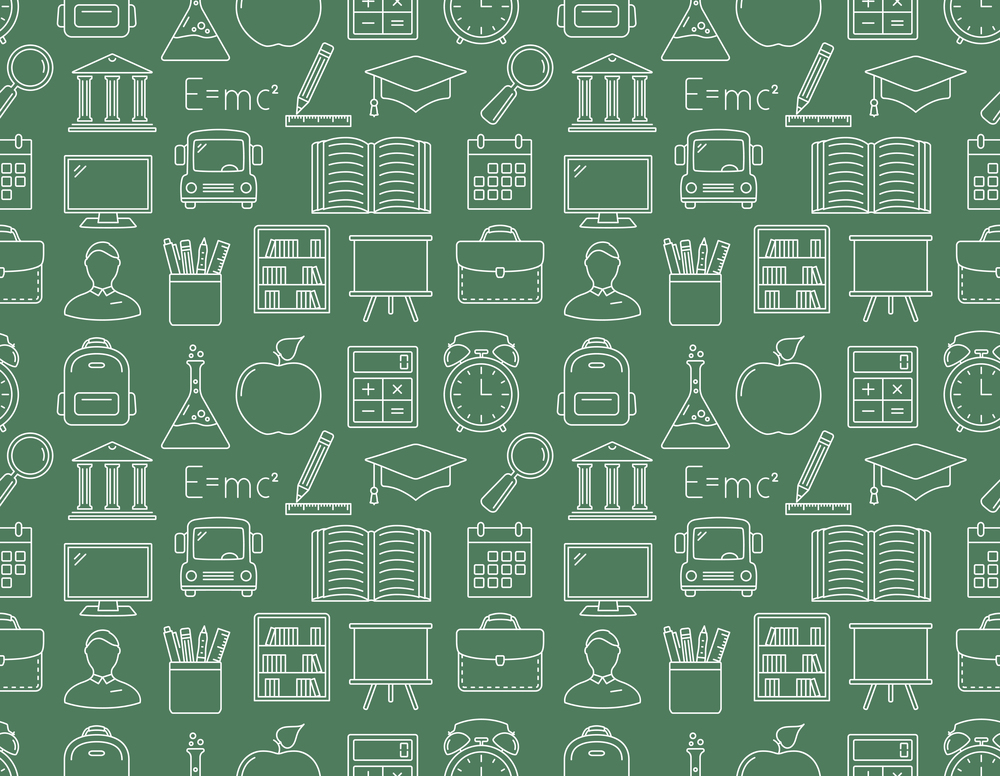 Seamless pattern with education line icons on green background, vector eps10 illustration. Education Seamless Pattern