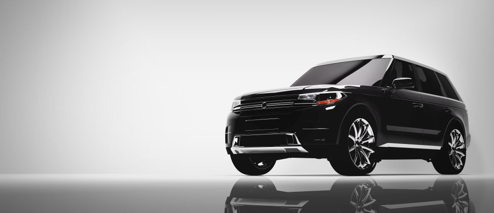 Black SUV car on white background. Brandless vehicle, modern automobile design. 3D illustration.. Black SUV car on white background.