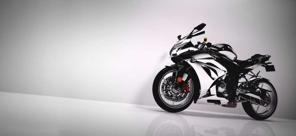 Sports motorcycle on white background. Speed, extreme sports, transportation. 3D illustration.. Sports motorcycle on white background.
