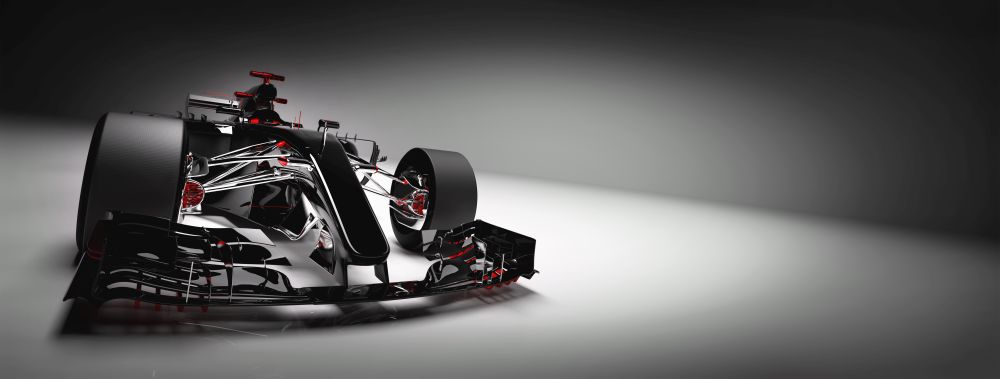 Modern F1 car on light background. Speed, extreme sports, modern vehicle. 3D illustration.. Modern F1 car on light background.
