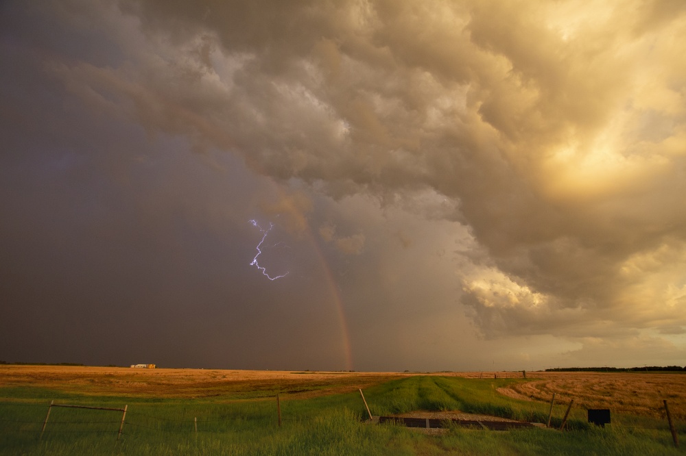 Ominous Storm Clouds Prairie Summer Rural Susnet Rainbow