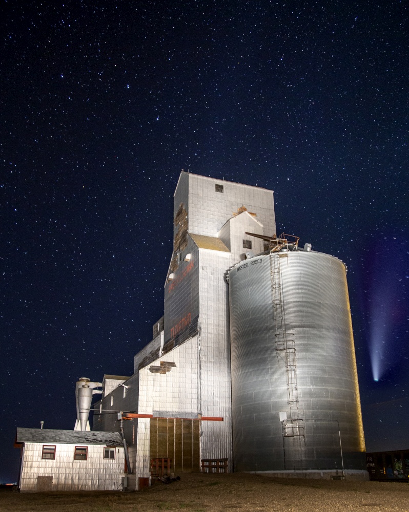 Neowise Comet and Grain Elevator in Saskatchewan Canada
