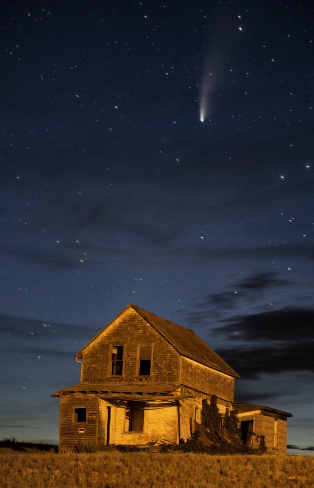 Neowise Comet and Abandoned Buildings in Saskatchewan Canada