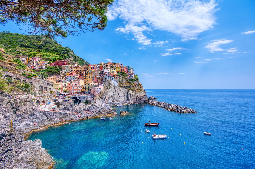 Manarola, Cinque Terre - July 9, 2018:. Manarola is a beautiful small town in the province of La Spezia, Liguria, north of Italy and one of the five Cinque terre travel attractions to tourists.