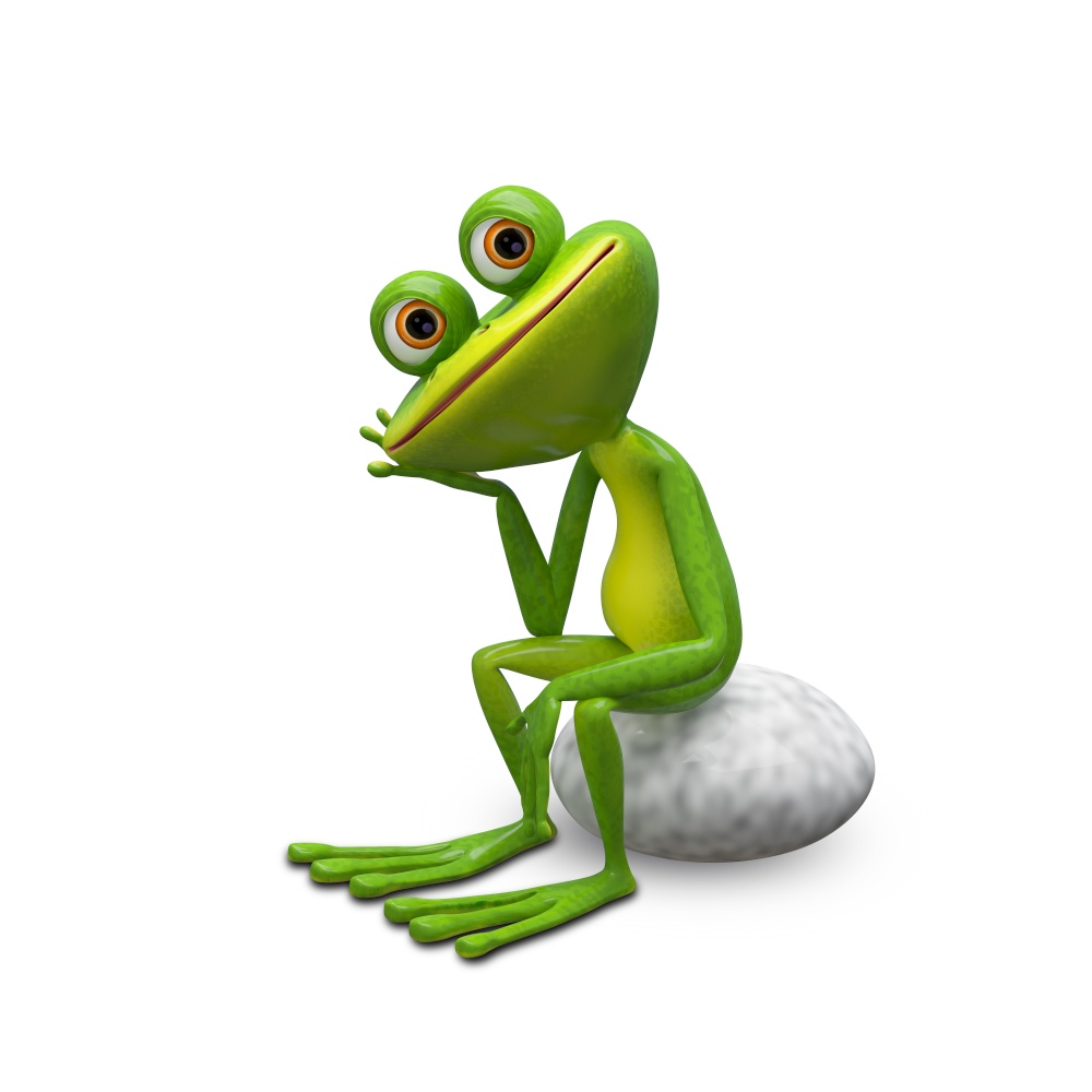 3D Illustration of a Dreamy Frog on a Stone on a White Background