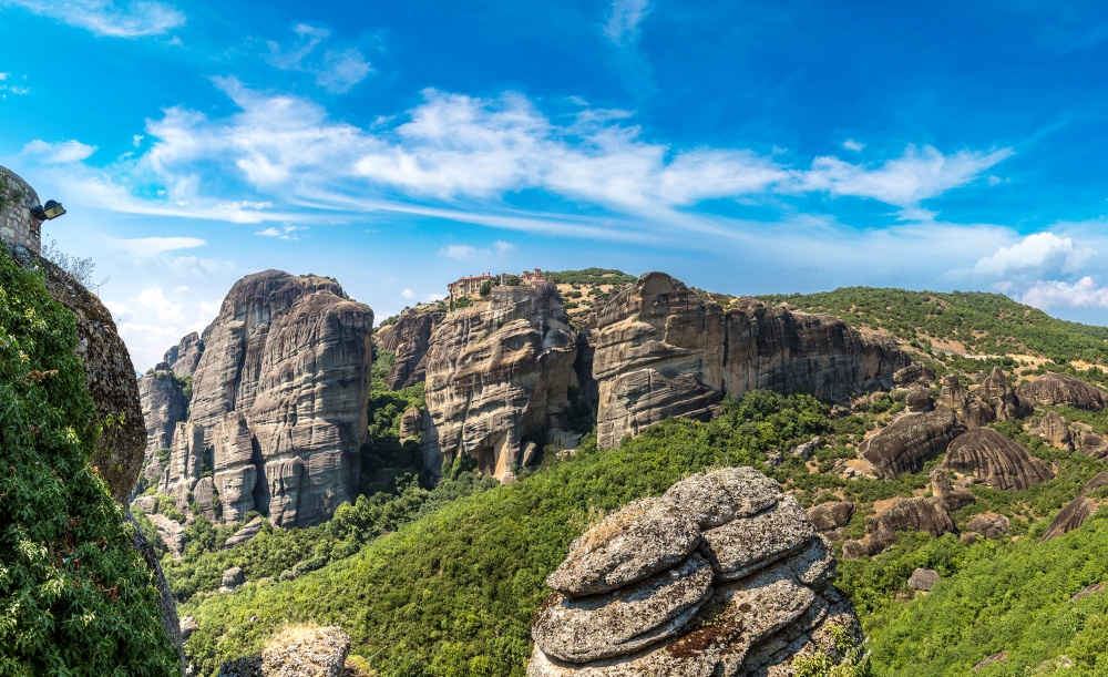 Monasteries on the top of rock in a summer day  in Meteora, Greece