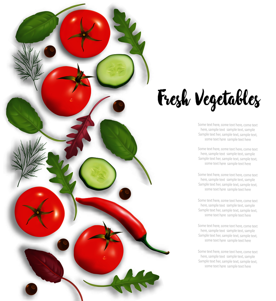 Fresh vegetables, herbs and spices frame. Food concept. Vector illustrtion