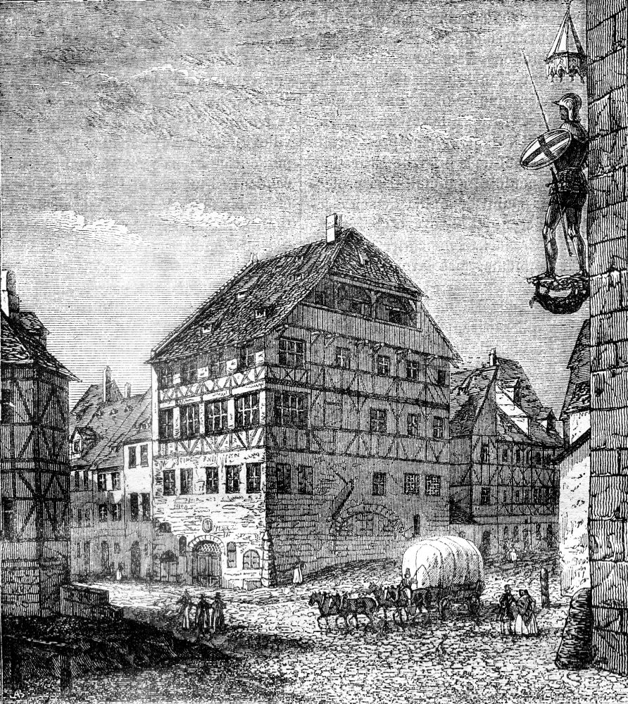 Albrecht Durer House, in Nuremberg, vintage engraved illustration. Magasin Pittoresque 1841.