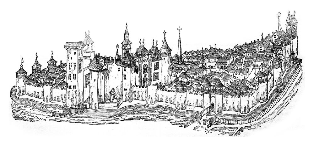 The city and the castle of Moulins, after a manuscript of the fifteenth century