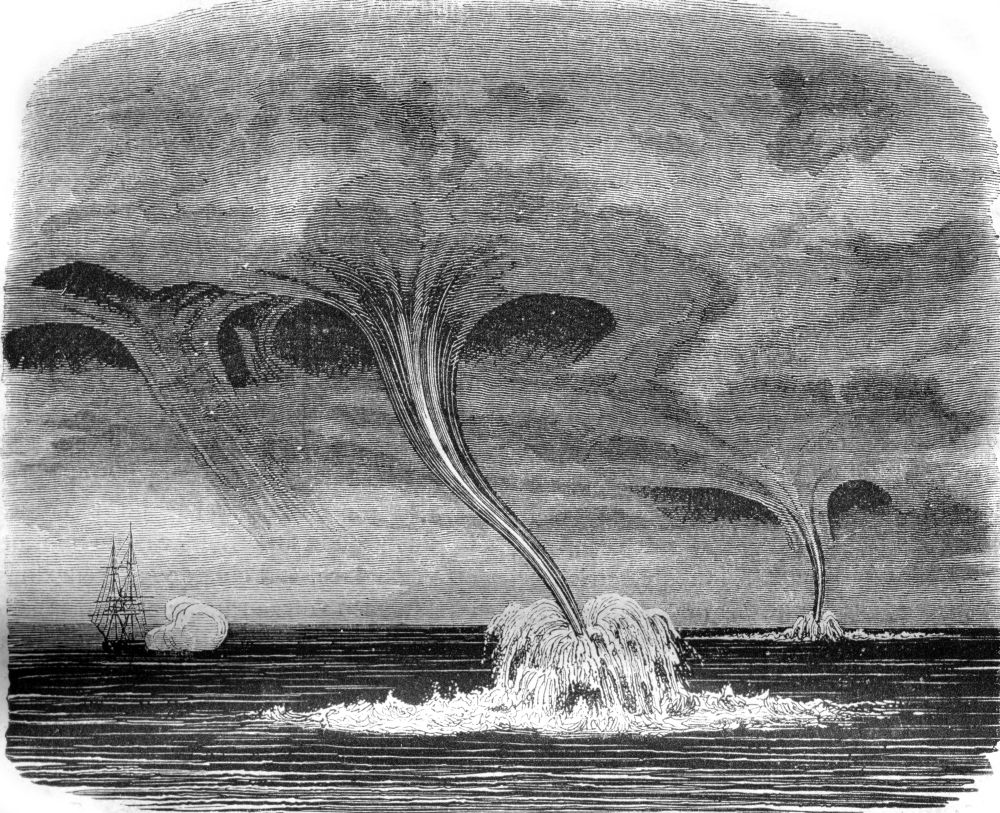 Waterspout, vintage engraved illustration. Magasin Pittoresque 1842.