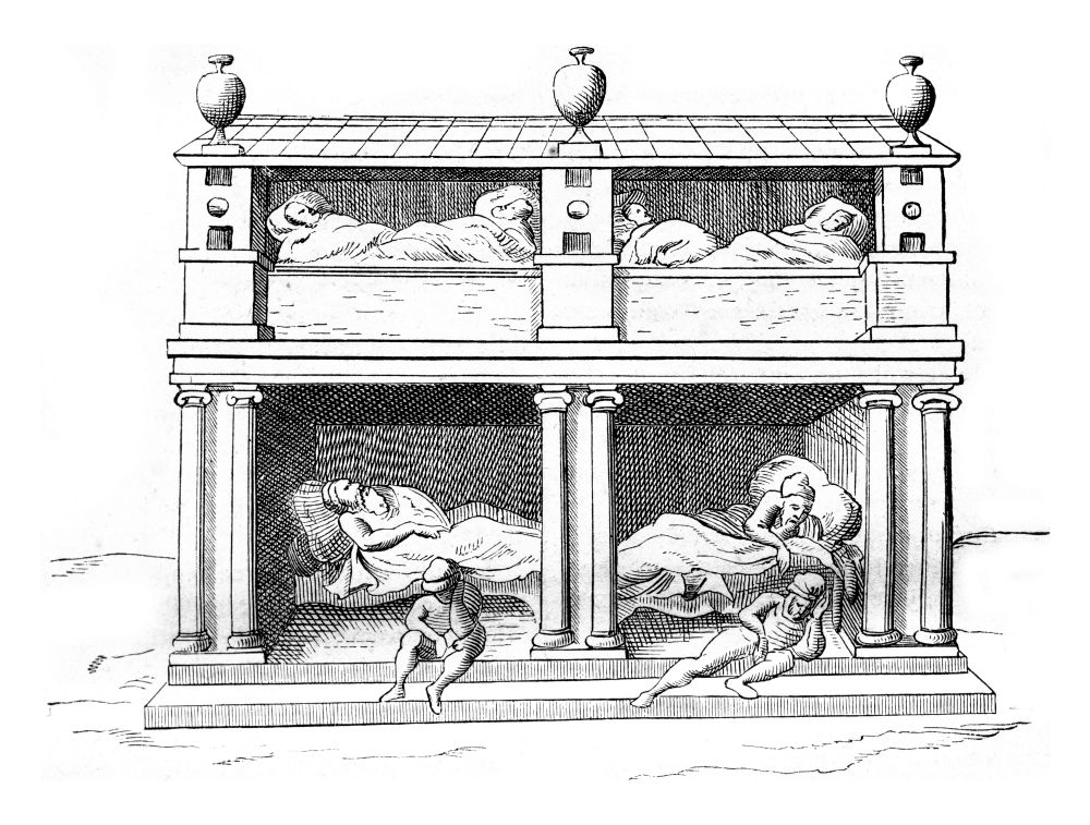 Palace of Sleep, open to all comers, vintage engraved illustration. Magasin Pittoresque 1842.