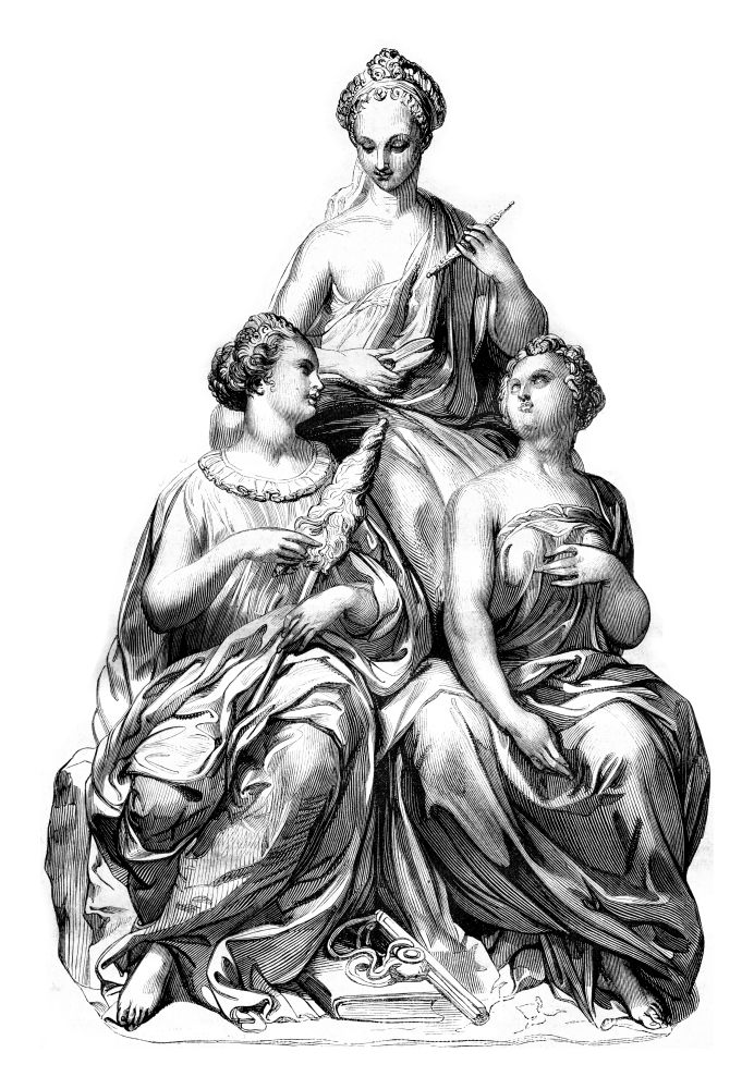 Marble group by Germain pestle, vintage engraved illustration. Magasin Pittoresque 1842.
