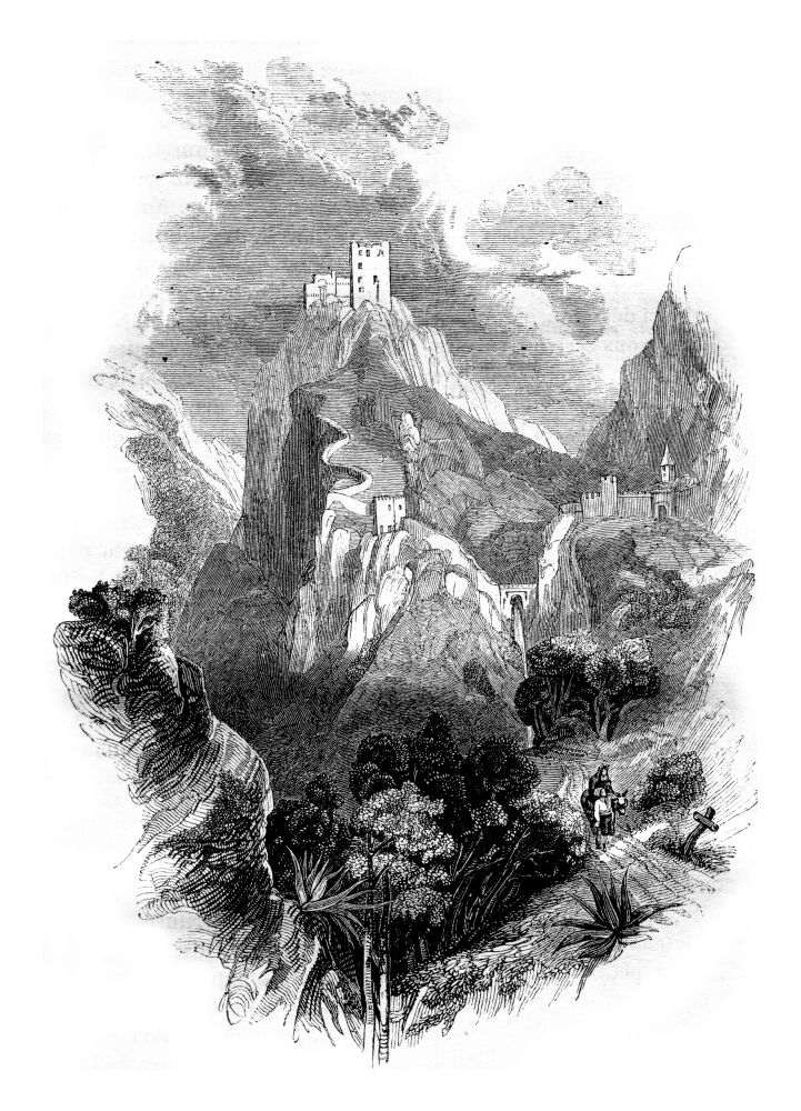 Fort of Lucca, Spain, vintage engraved illustration. Magasin Pittoresque 1843.
