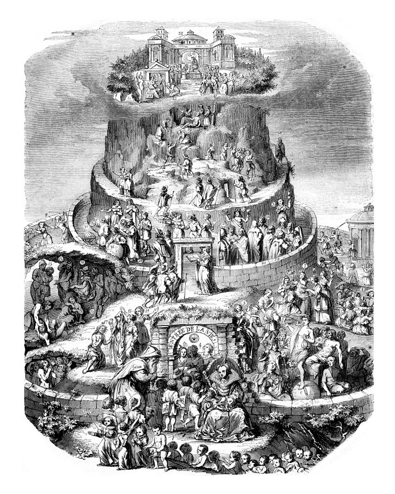 Table of Life, designed by Merian, vintage engraved illustration. Magasin Pittoresque 1844.