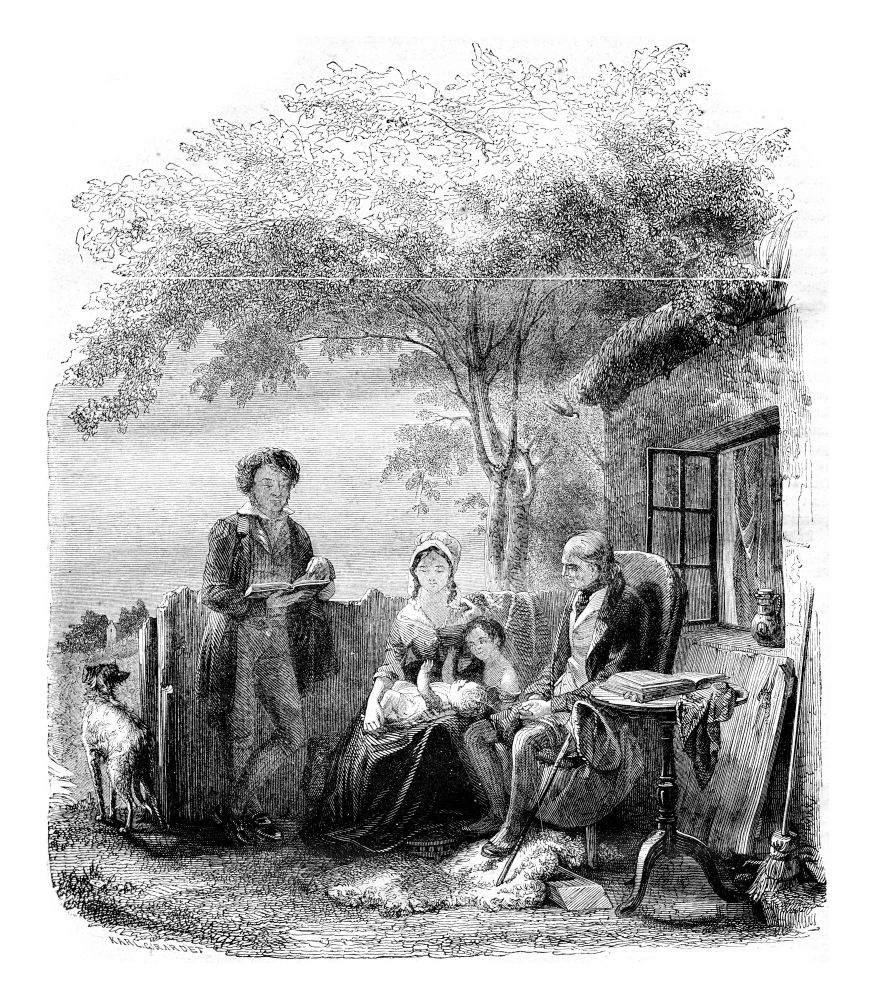 The Sunday morning, vintage engraved illustration. Magasin Pittoresque 1844.