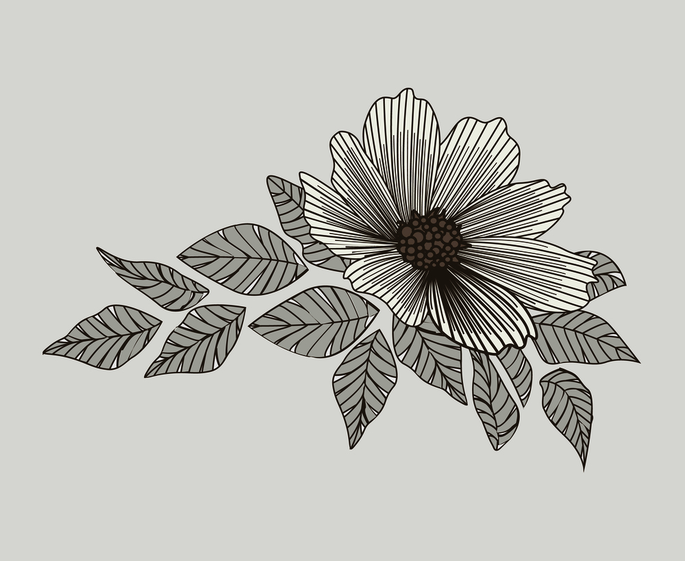 Vector illustration silhouette flowers with leaves. Floral background. Silhouette flowers with leaves