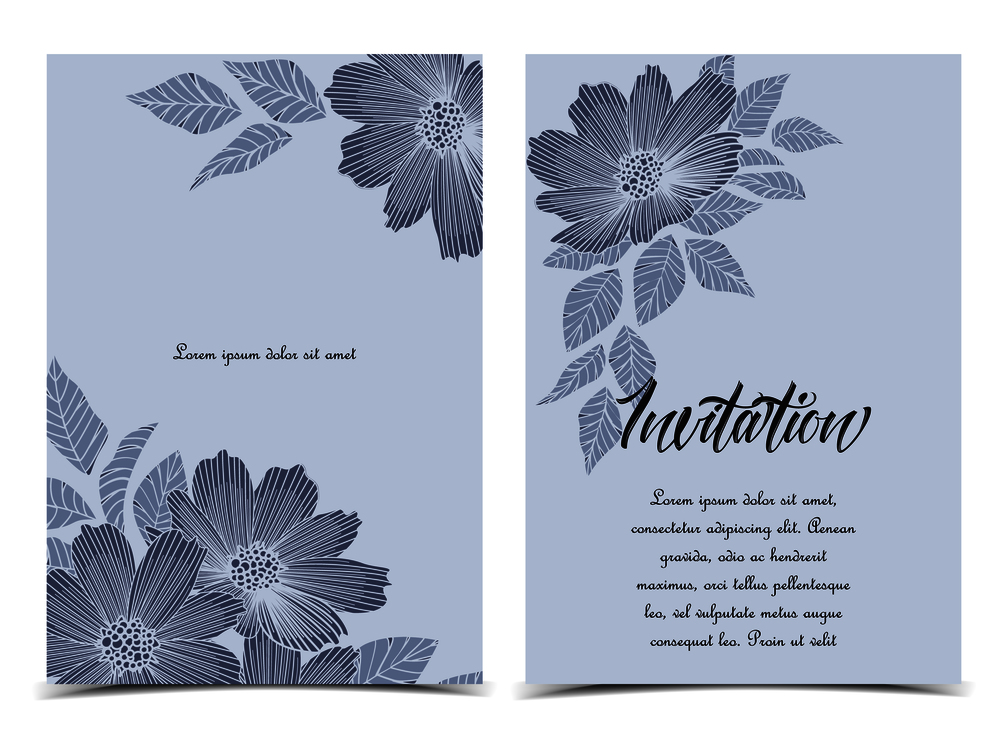 Vector illustration silhouette flowers with leaves. Floral background. Set of greeting cards. Silhouette flowers with leaves