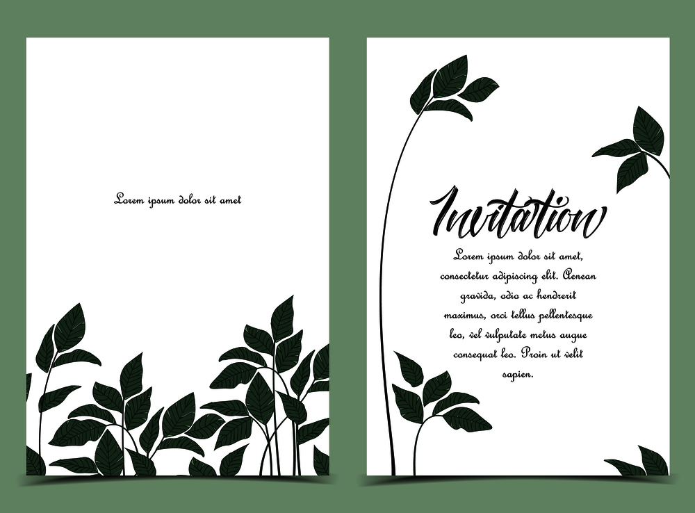 Vector illustration Natural background with green leaves. Fresh green leaves. Set of greeting cards. Natural background with leaves