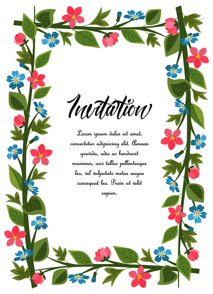 Vector illustration frame flowers with leaves. Floral background. Frame flowers with leaves