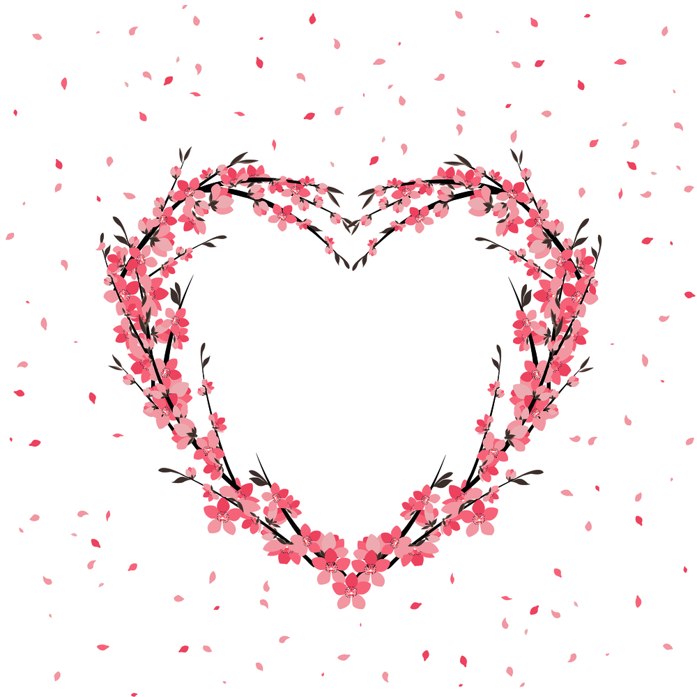Vector illustration of a flower shaped heart. Flower decoration of sakura. Flower decoration of sakura