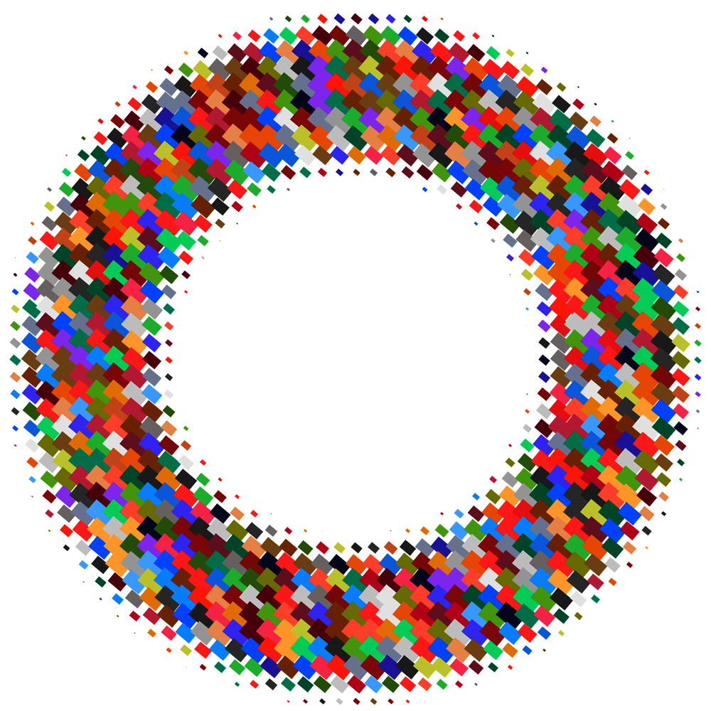 Flat colorful ornament with retro halftone styled squares