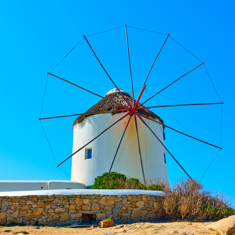 Traditional greek windmill in Mykonos Island, Cyclades, Greece