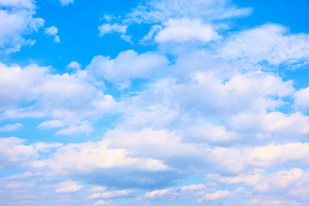 Blue sky and white heap clouds, may be used as background