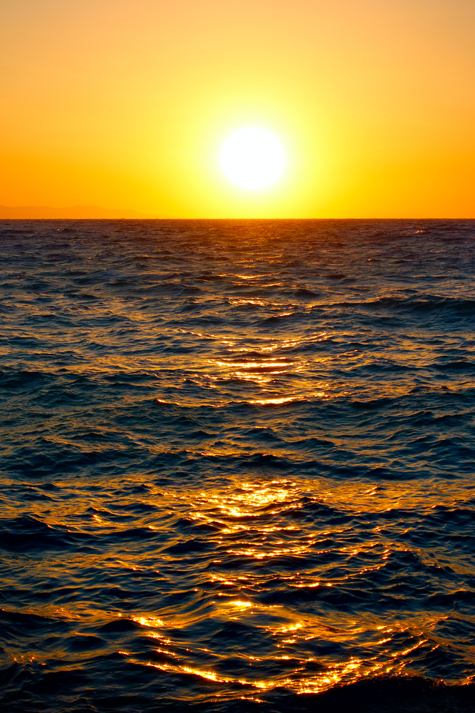 Orange sundown over Mediterranean sea - Sunset seascape