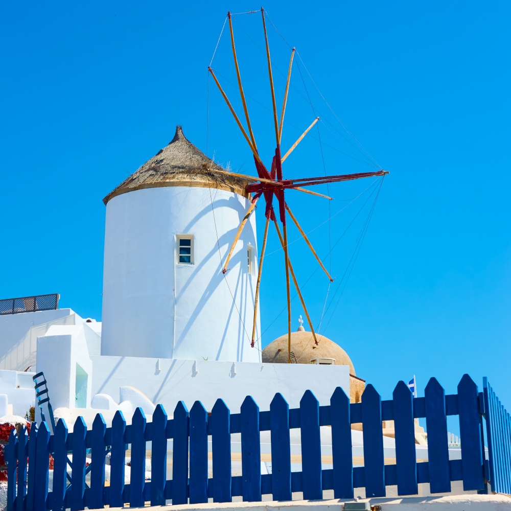 Windmill in Santorini island in Greece.