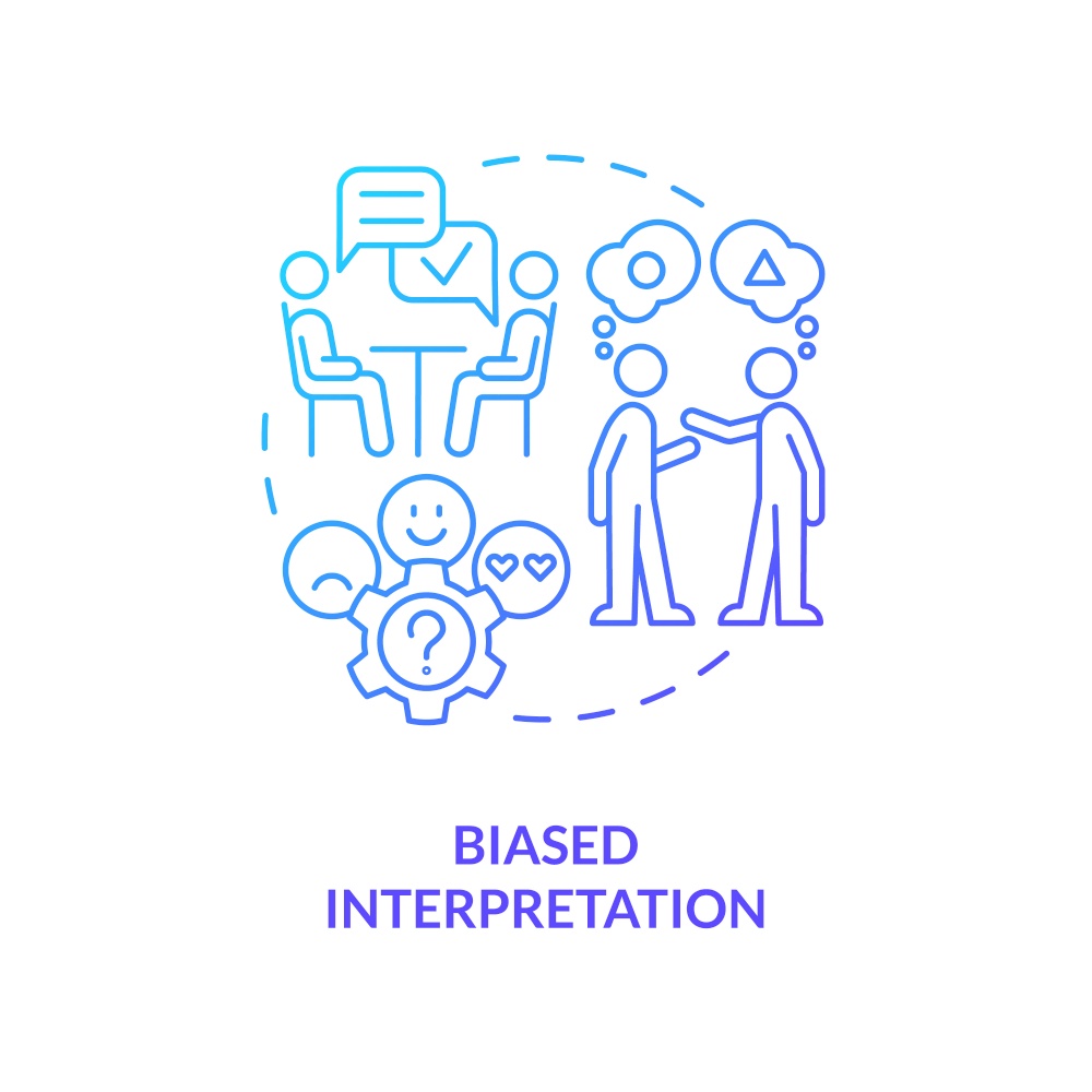 Biased interpretation blue gradient concept icon. Information search. Type of confirmation prejudice abstract idea thin line illustration. Isolated outline drawing. Myriad Pro-Bold font used. Biased interpretation blue gradient concept icon