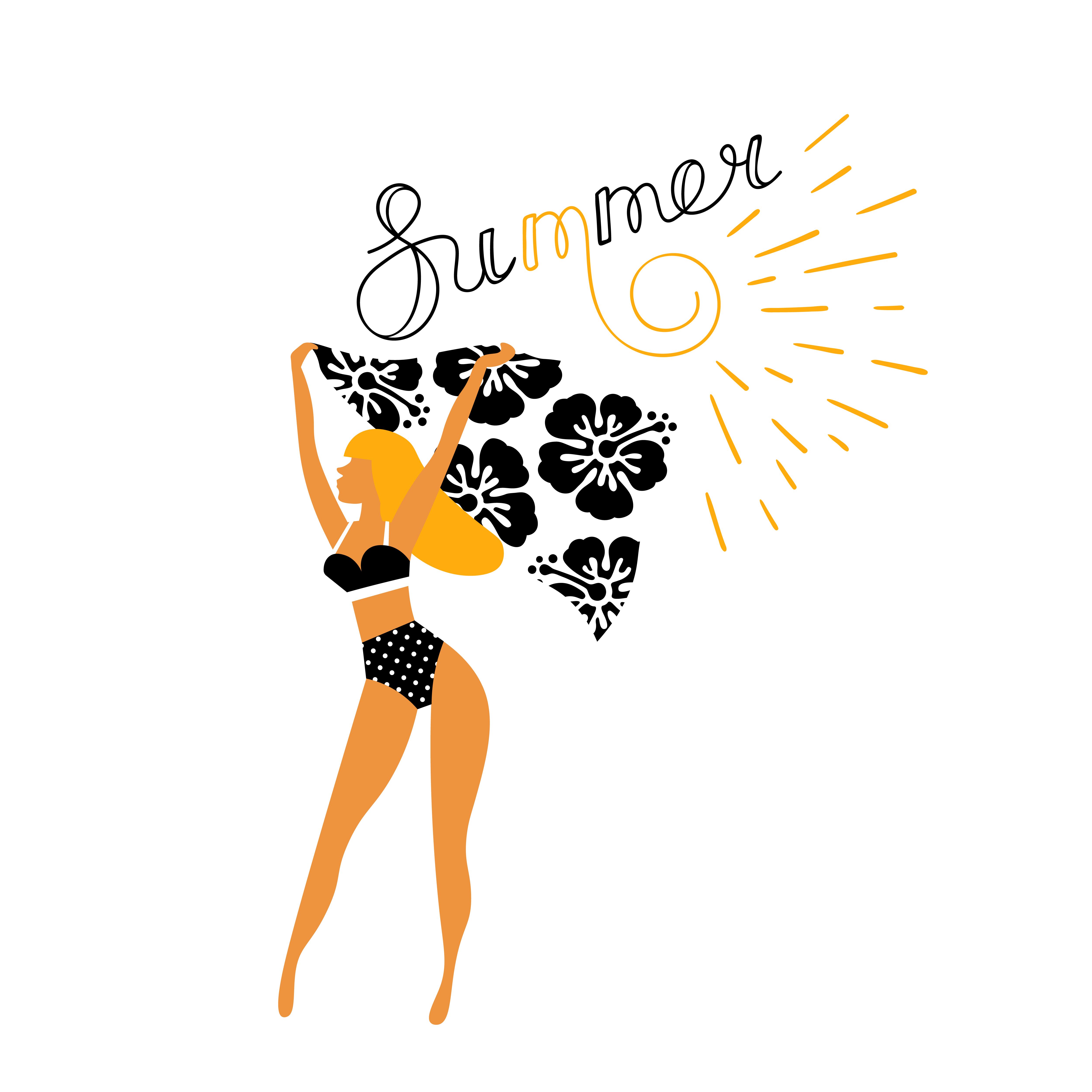 Girl in bikini vector illustration for banner, summer party.. Girl in bikini vector illustration for banner, summer party