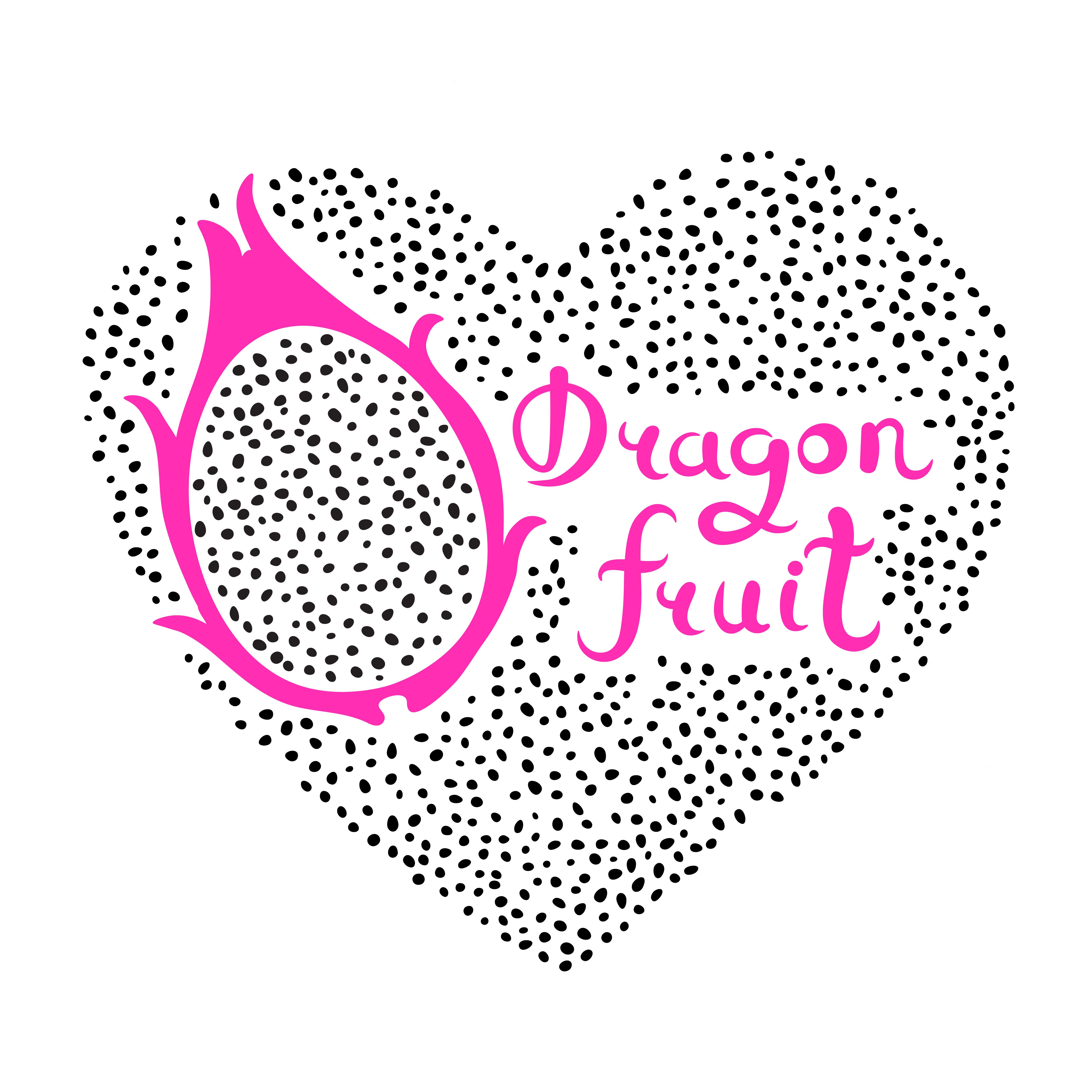 Print with heart and dragon fruit. Vegan food. Summer cute vector illustration. Print with heart and dragon fruit. Vegan food. Summer cute vector illustration.