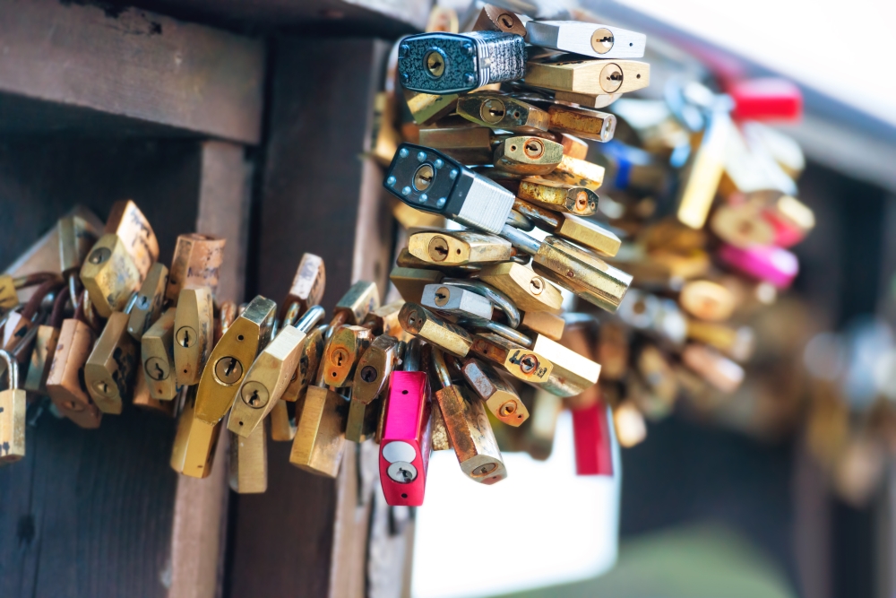 Many love locks on the bridge in Venice