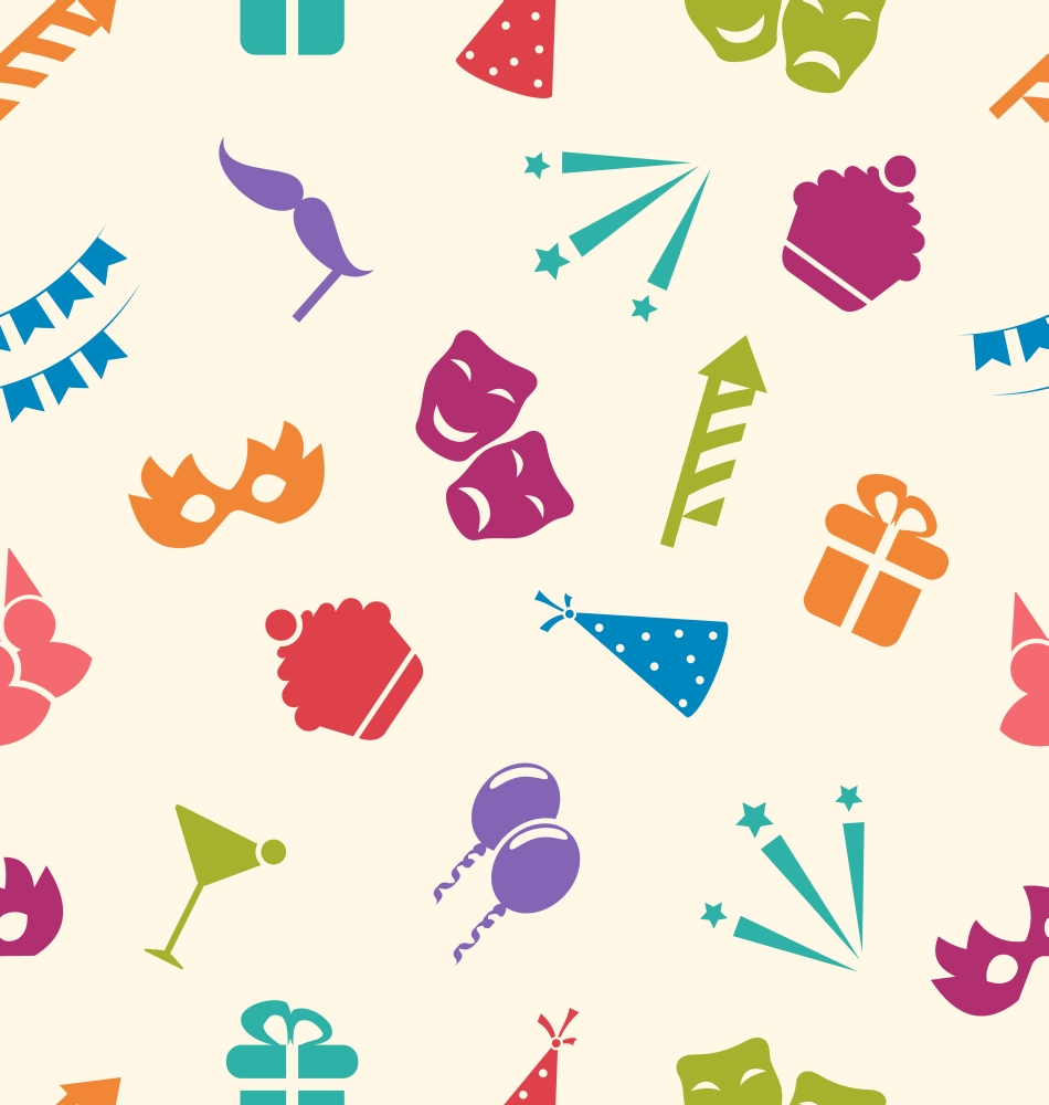 Illustration Seamless Pattern of Party Objects, Wallpaper for Holidays - Vector