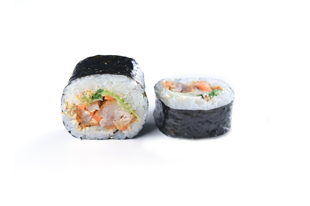 Delicious sushi rolls  on white background