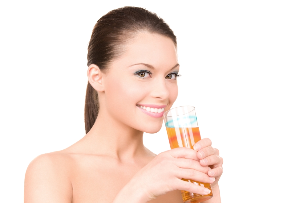 bright picture of lovely woman with glass of juice