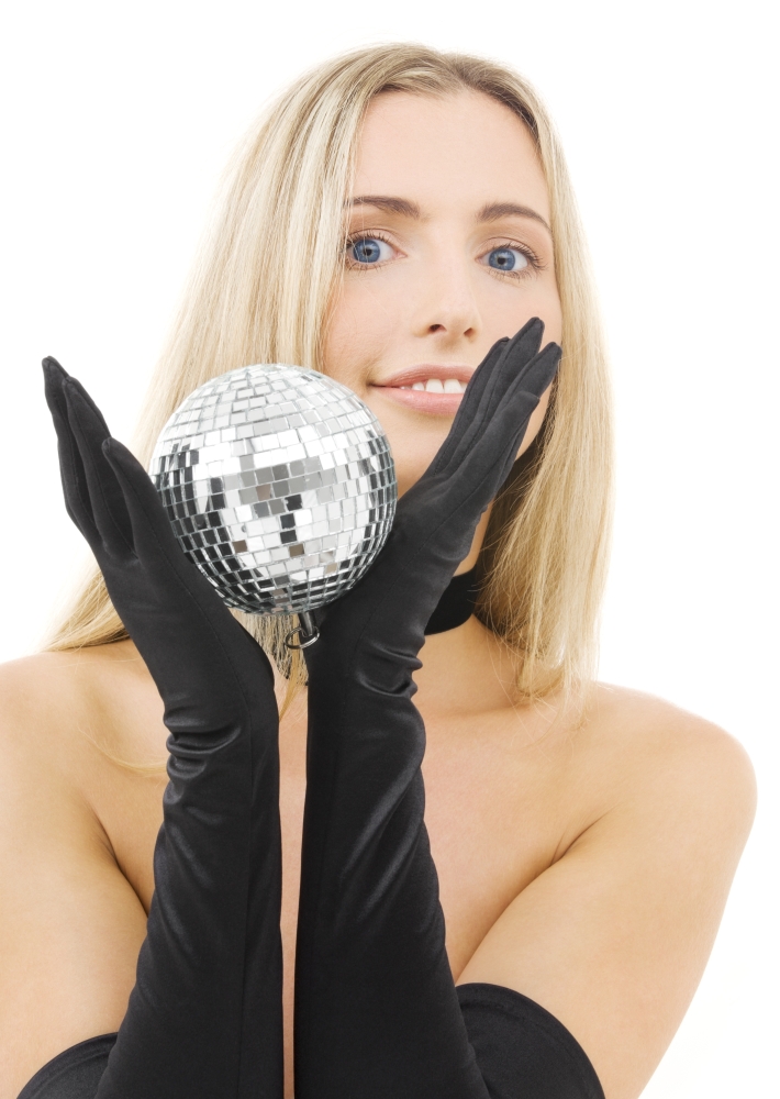 picture of lovely blonde with disco ball