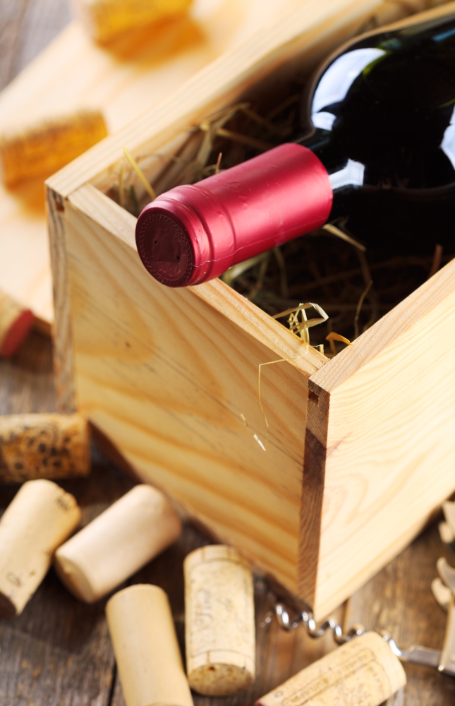 bottle of wine in wooden box
