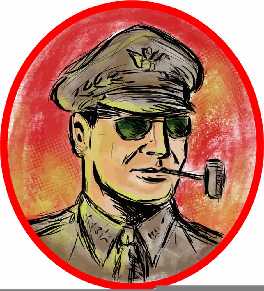 Watercolor style illustration of a world war 2 II general officer smoking a corn cob pipe set inside oval shape on isolated background. . World War II General Corn Cob Pipe Watercolor
