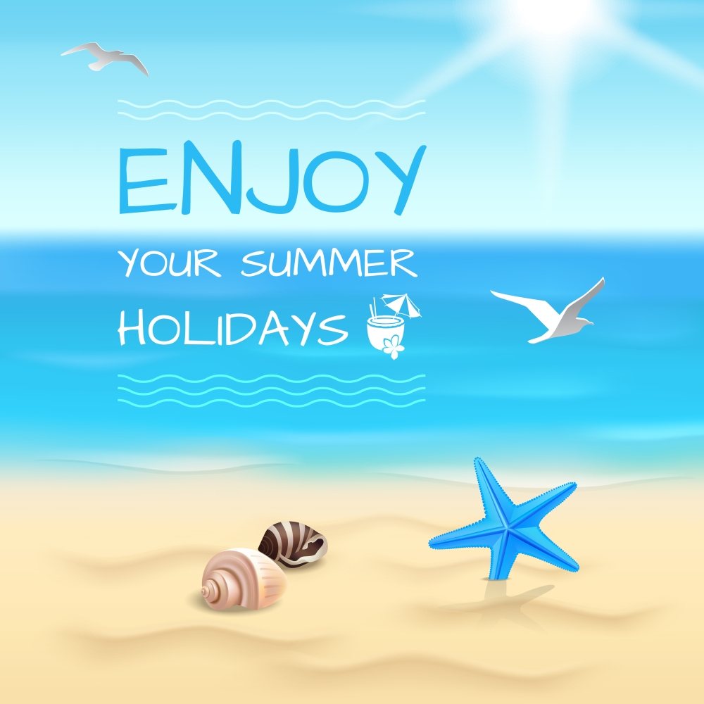 Summer holidays seaside beach background enjoy your summer holidays layout vector illustration