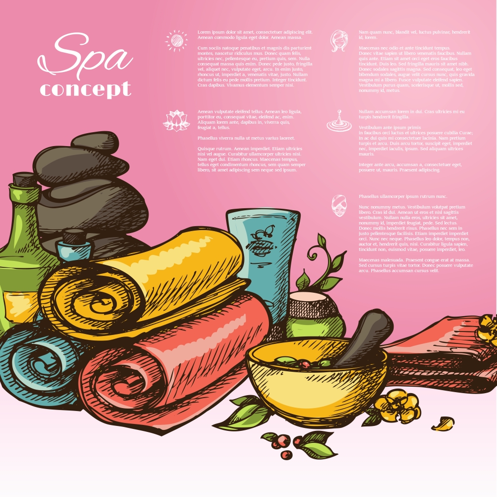 Spa Therapy Natural Herbal Aromatherapy Beauty Care Sketch Poster Vector Illustration