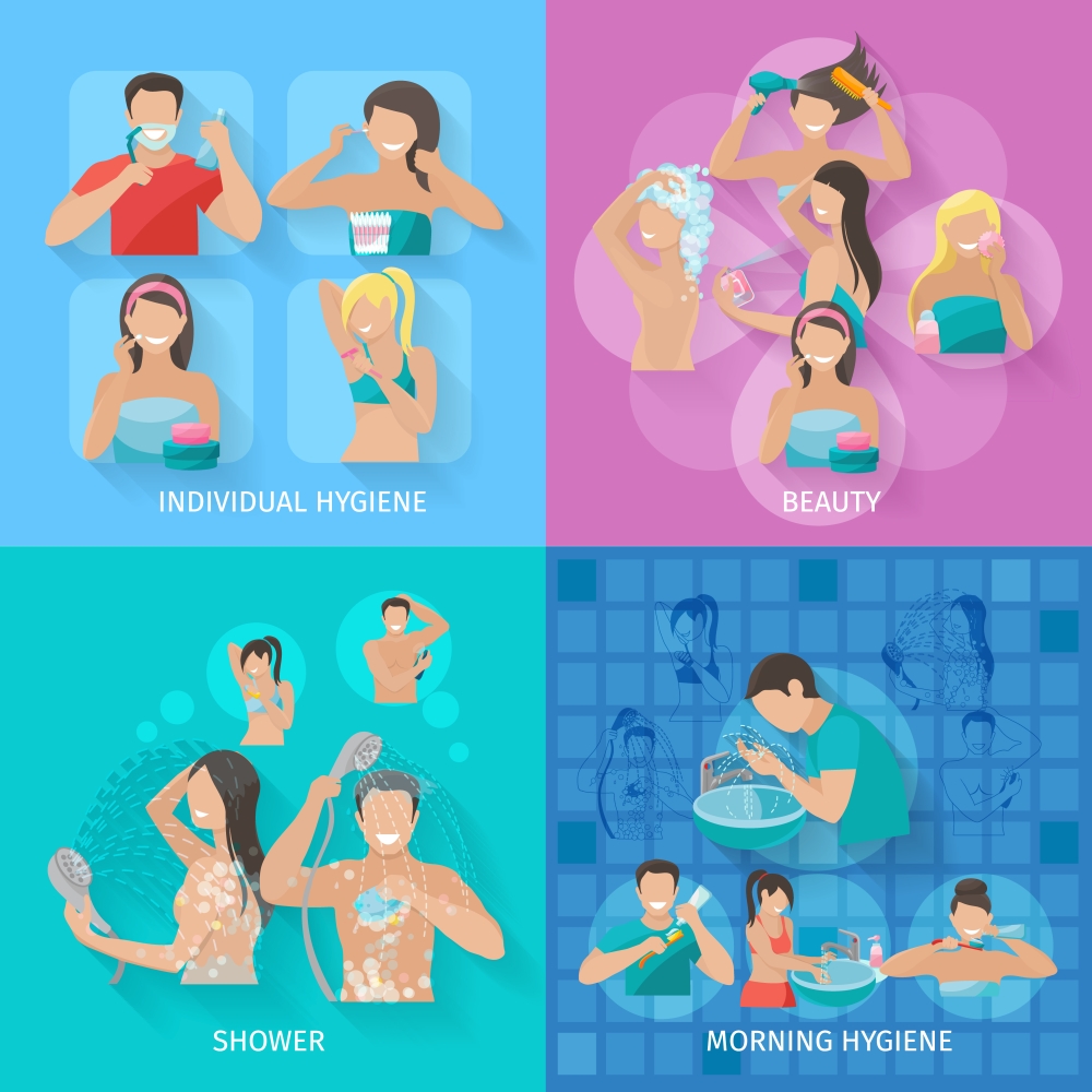 Hygiene design concept set with beauty and shower flat icons isolated vector illustration. Hygiene Flat Set